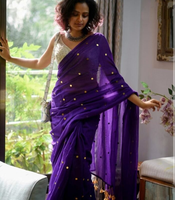 Indigo Colour Gini Work Mul Cotton Saree