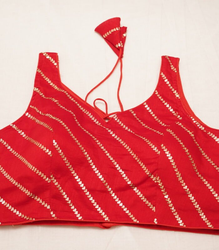 Red Raw silk blouse with Sequence maggam work