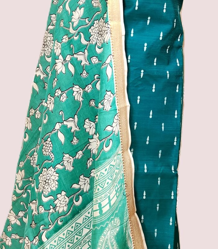 Teal Raw Silk Dress Material
