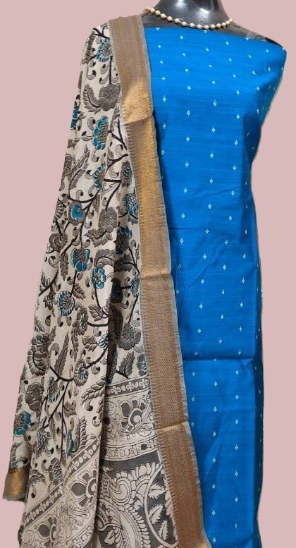 Teal Raw Silk Dress Material (Copy)