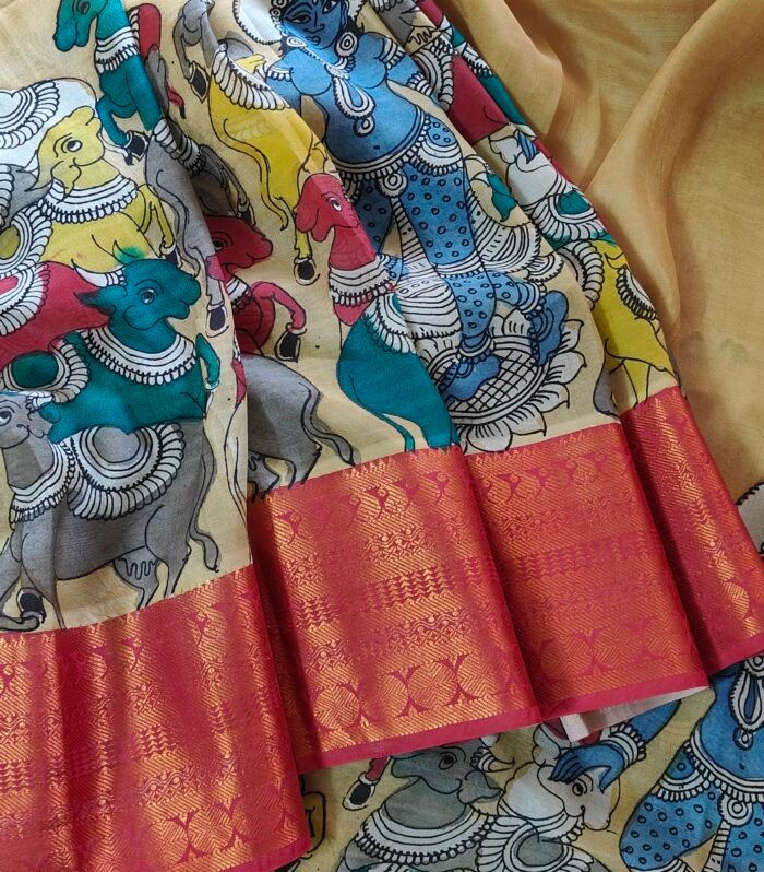 Pattu silk pen kalamkari saree