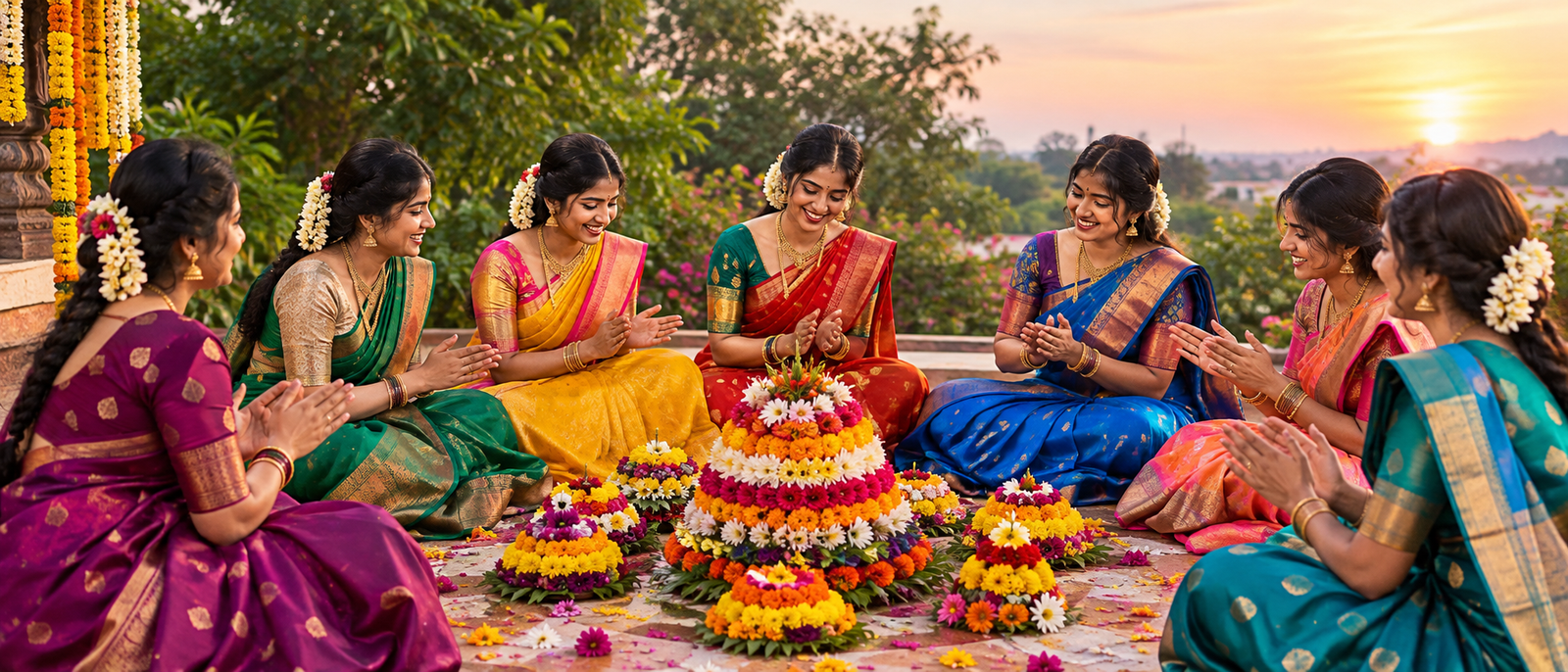 Bathukamma Celebration at Sunset